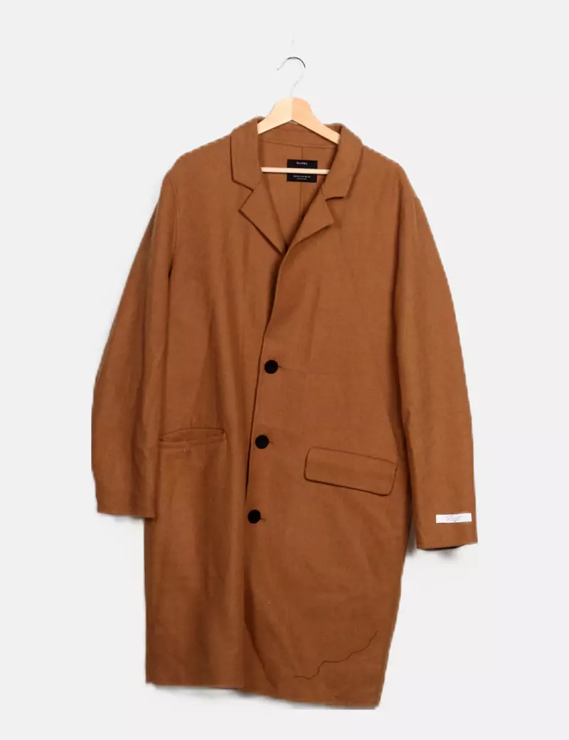 Bershka Abrigo marrón botones