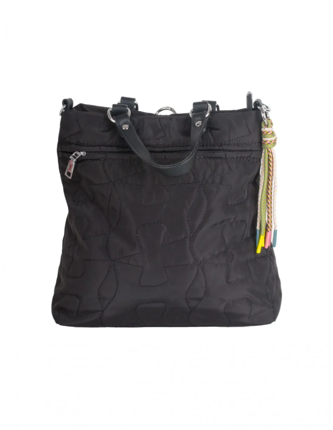 Bolso Mochila Bandolera Estampada Negro