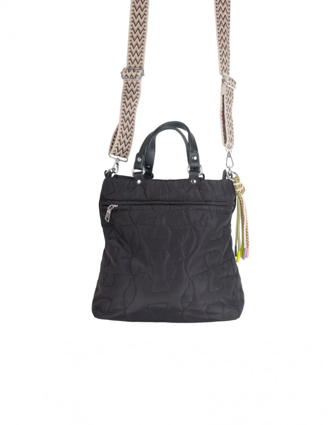 Bolso Mochila Bandolera Estampada Negro