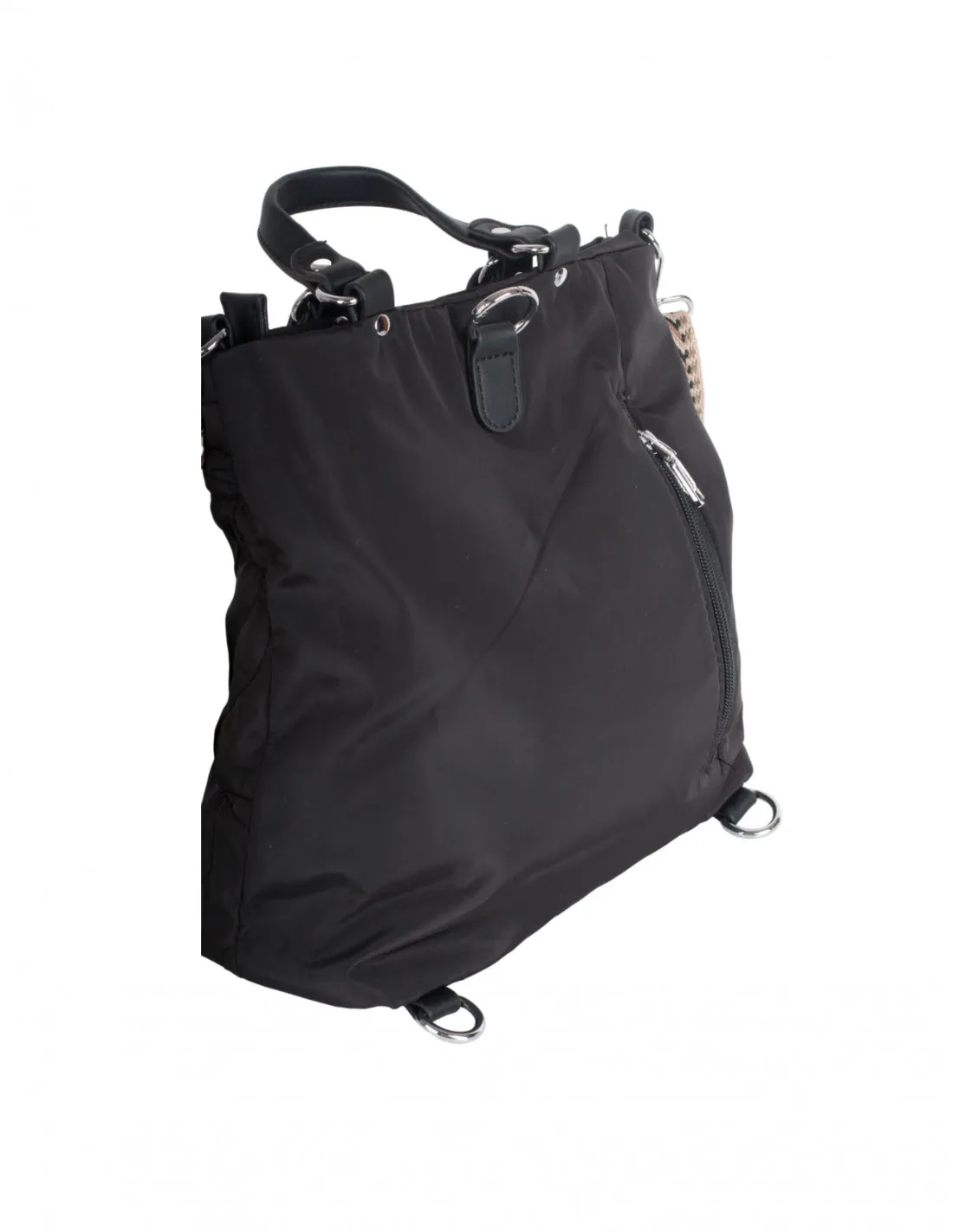 Bolso Mochila Bandolera Estampada Negro