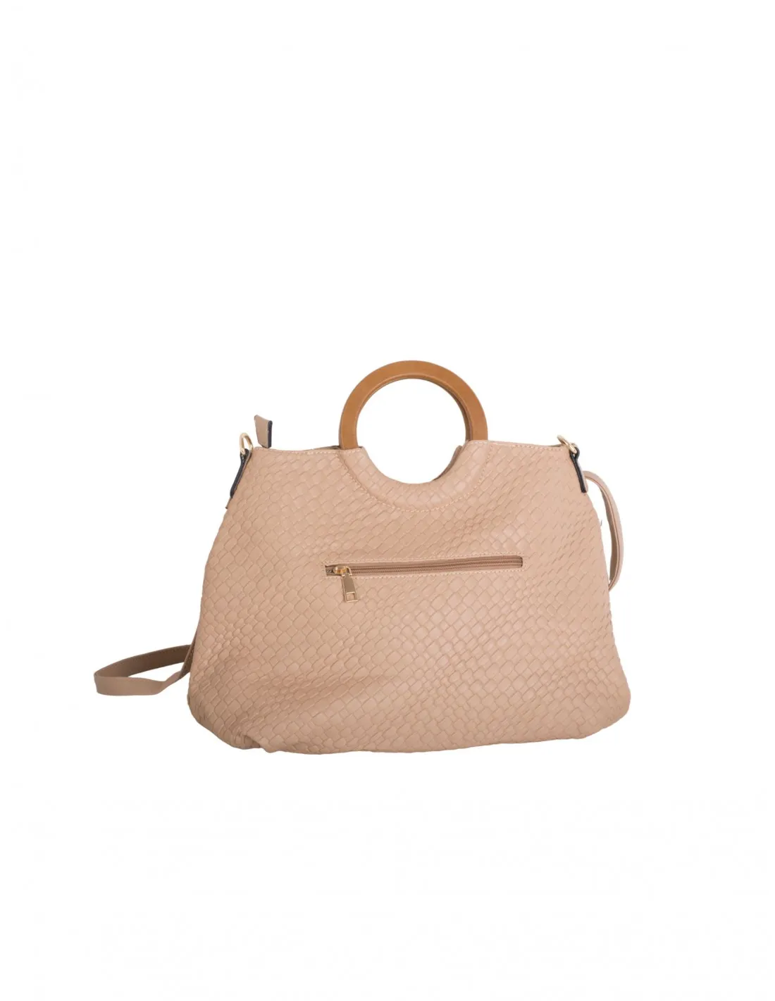 Bolso Shopper Trenzado Asas Madera Camel