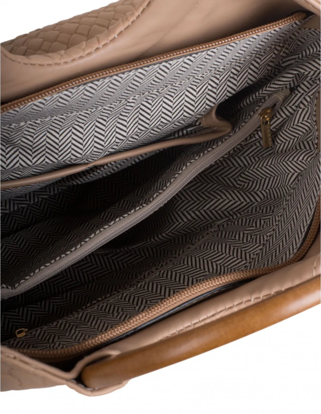 Bolso Shopper Trenzado Asas Madera Camel