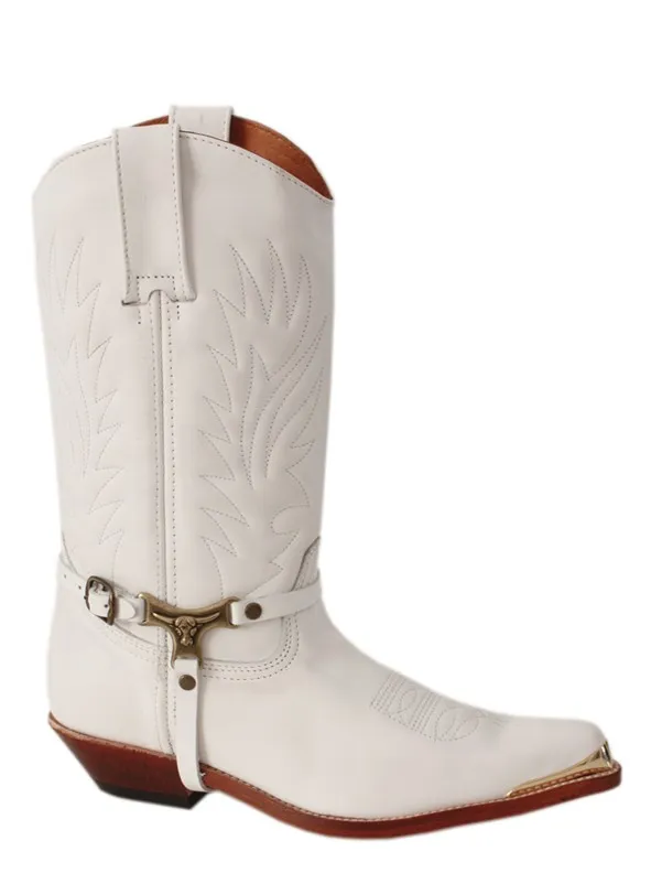 Bota cowboy blanca piel  puntera de metal
