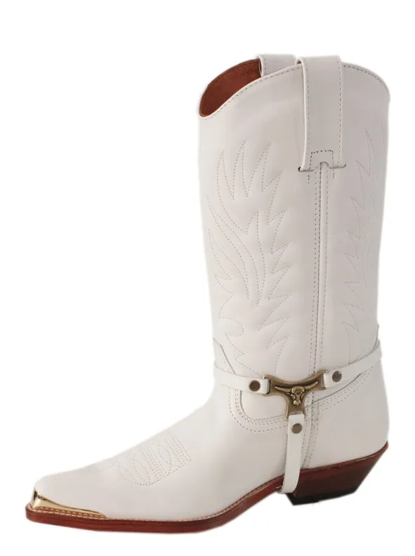 Bota cowboy blanca piel  puntera de metal
