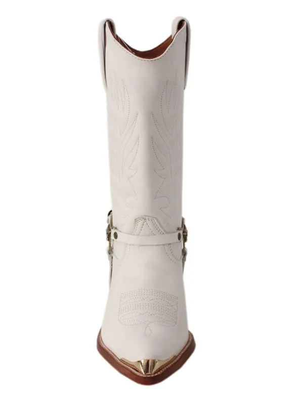Bota cowboy blanca piel  puntera de metal
