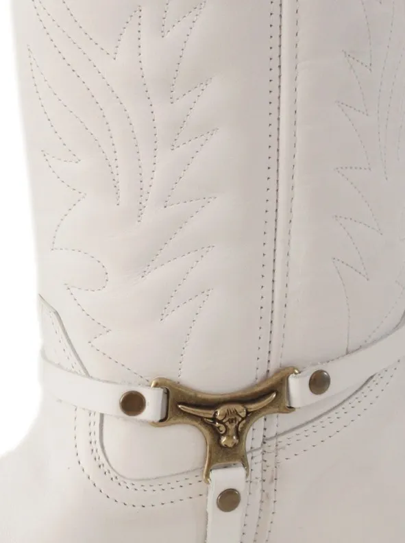 Bota cowboy blanca piel  puntera de metal
