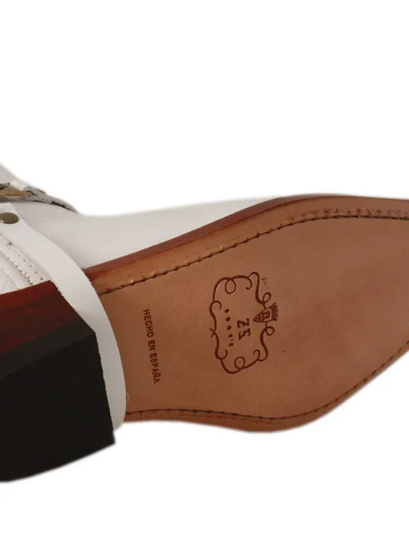 Bota cowboy blanca piel  puntera de metal
