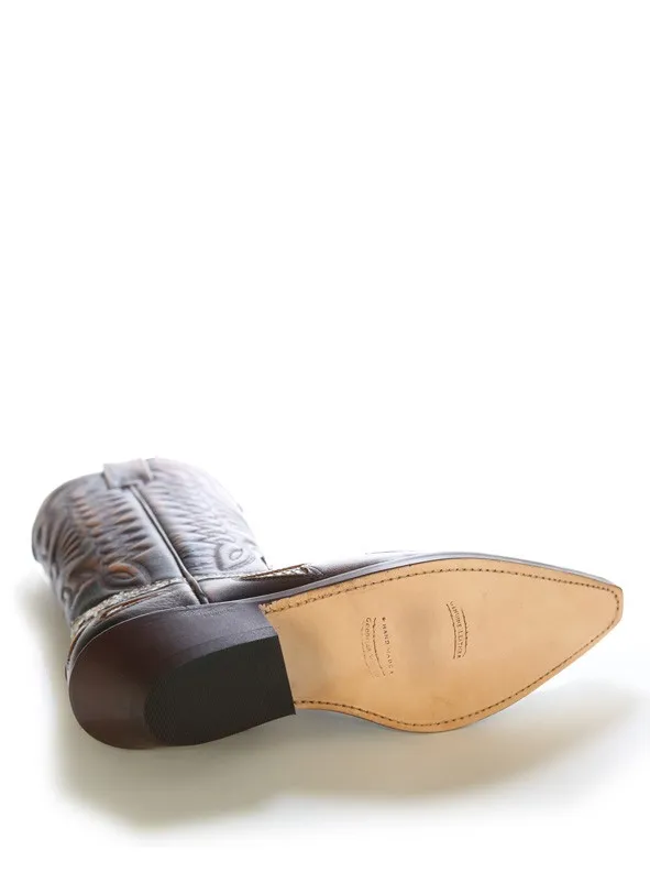 Bota cowboy piel marron y piton natural

