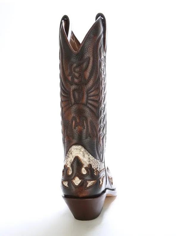 Bota cowboy piel marron y piton natural
