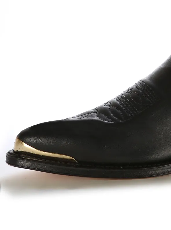 Bota cowboy piel negra con arnés
