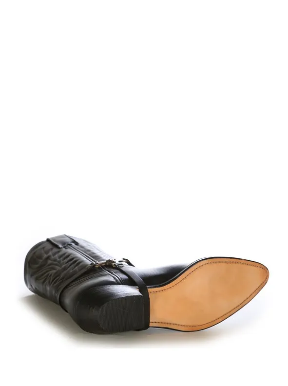Bota cowboy piel negra con arnés
