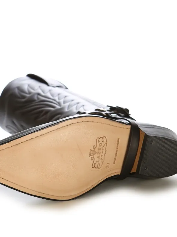 Bota cowboy piel negra con bridas
