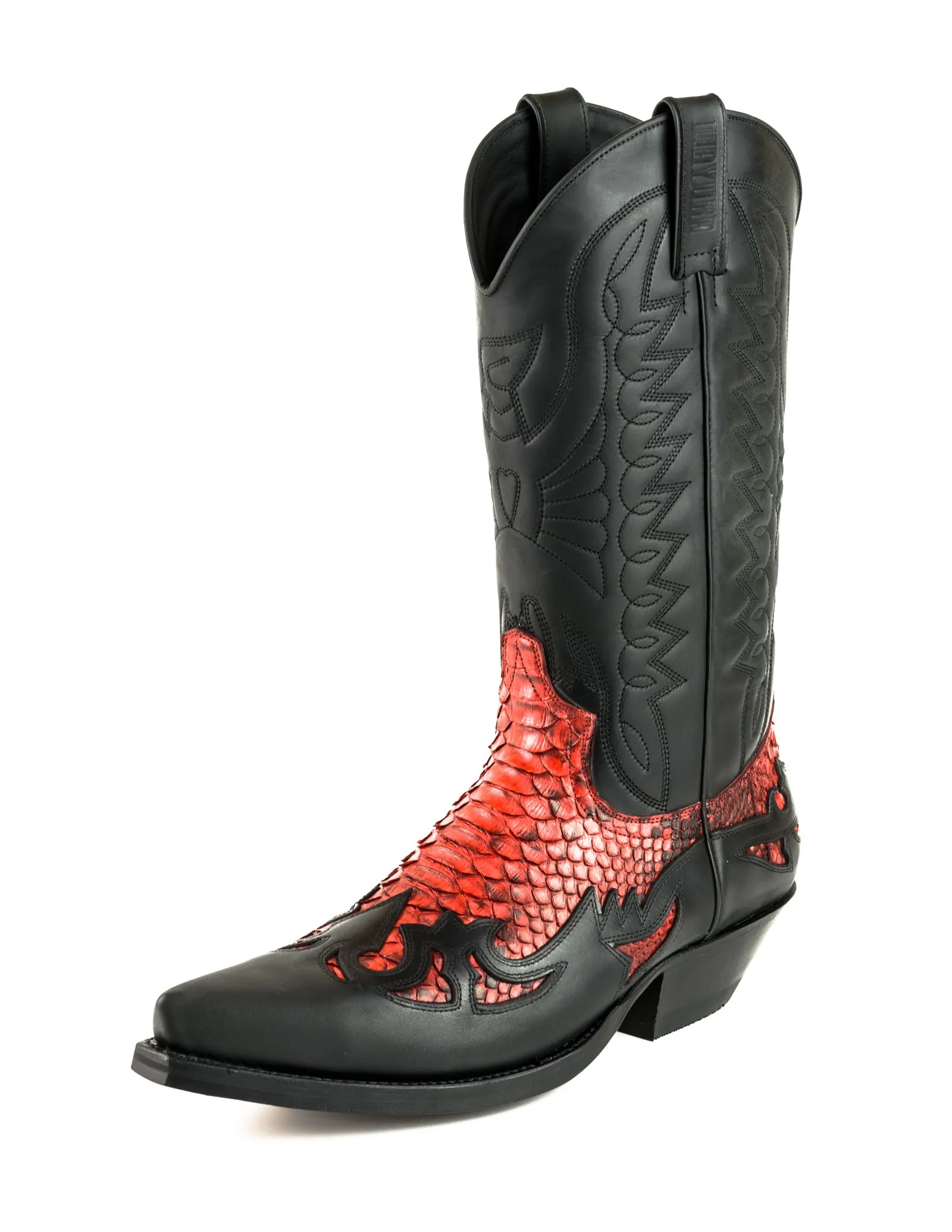 Bota cowboy serpiente negro y rojo
