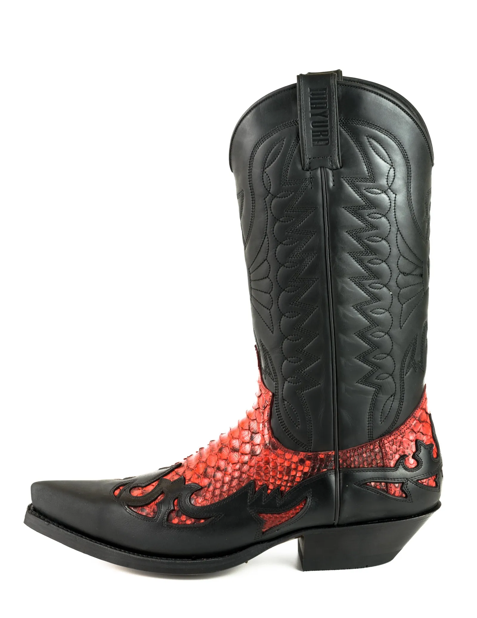 Bota cowboy serpiente negro y rojo
