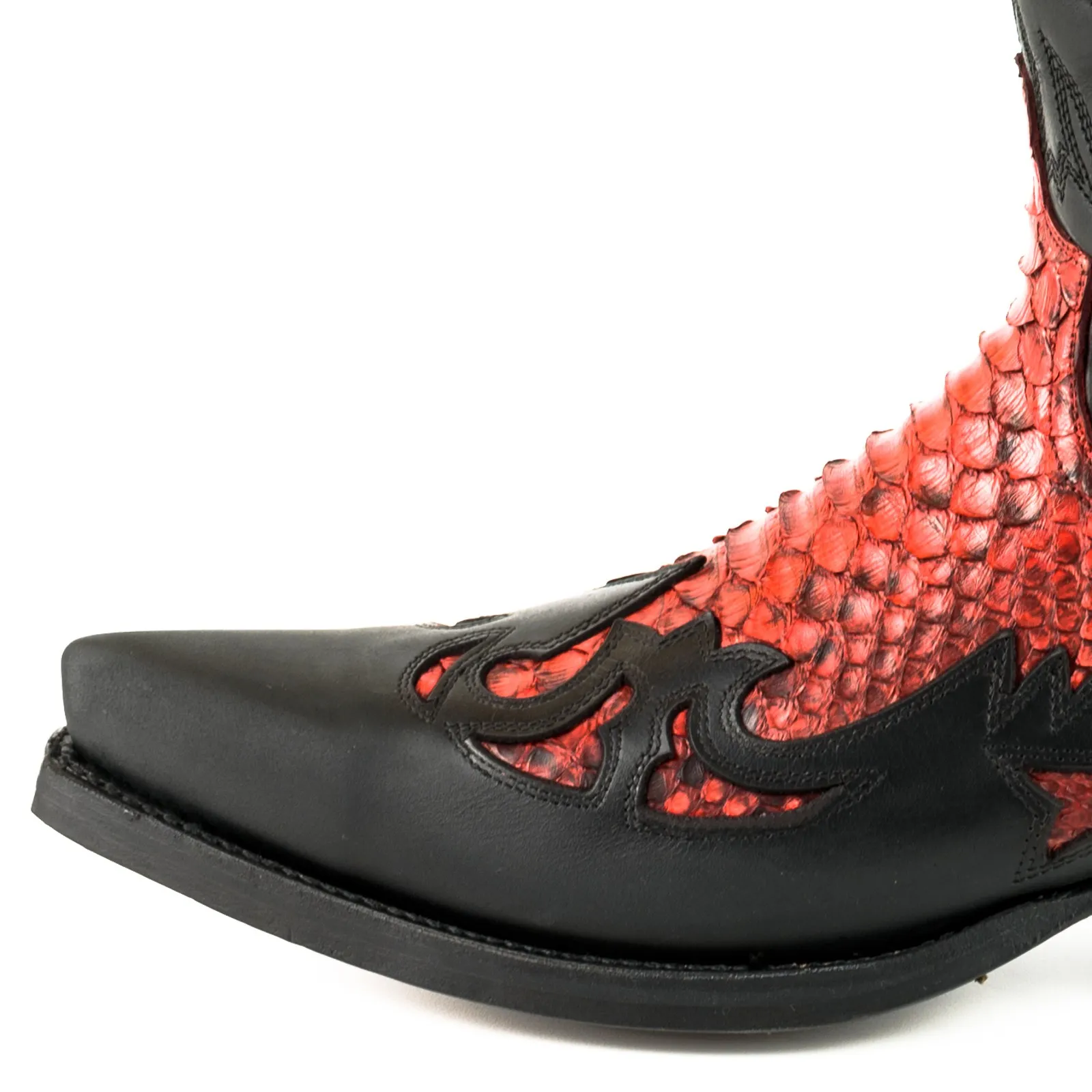 Bota cowboy serpiente negro y rojo
