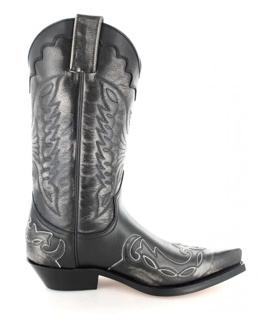Bota tejana piel blanca y negra
