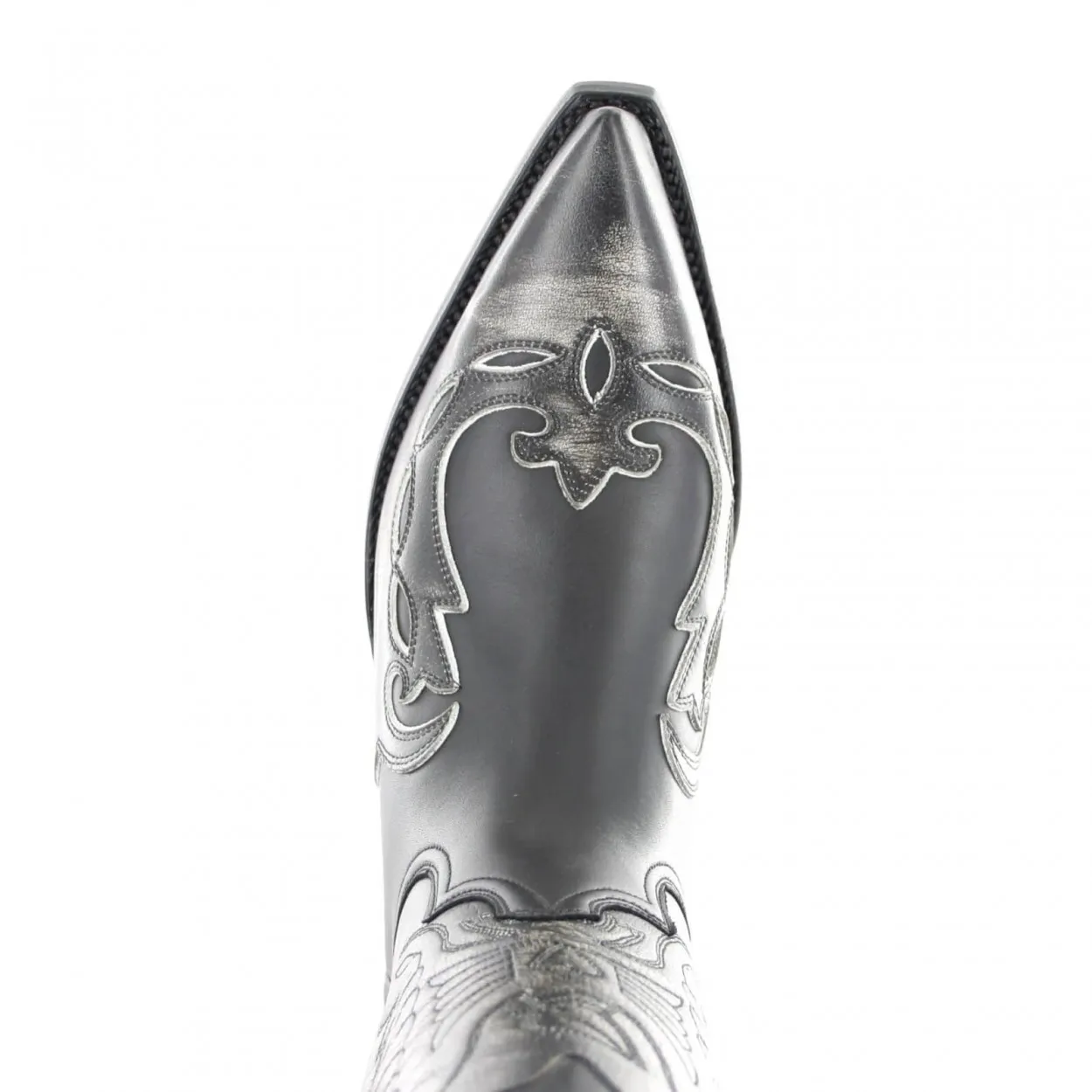 Bota tejana piel blanca y negra
