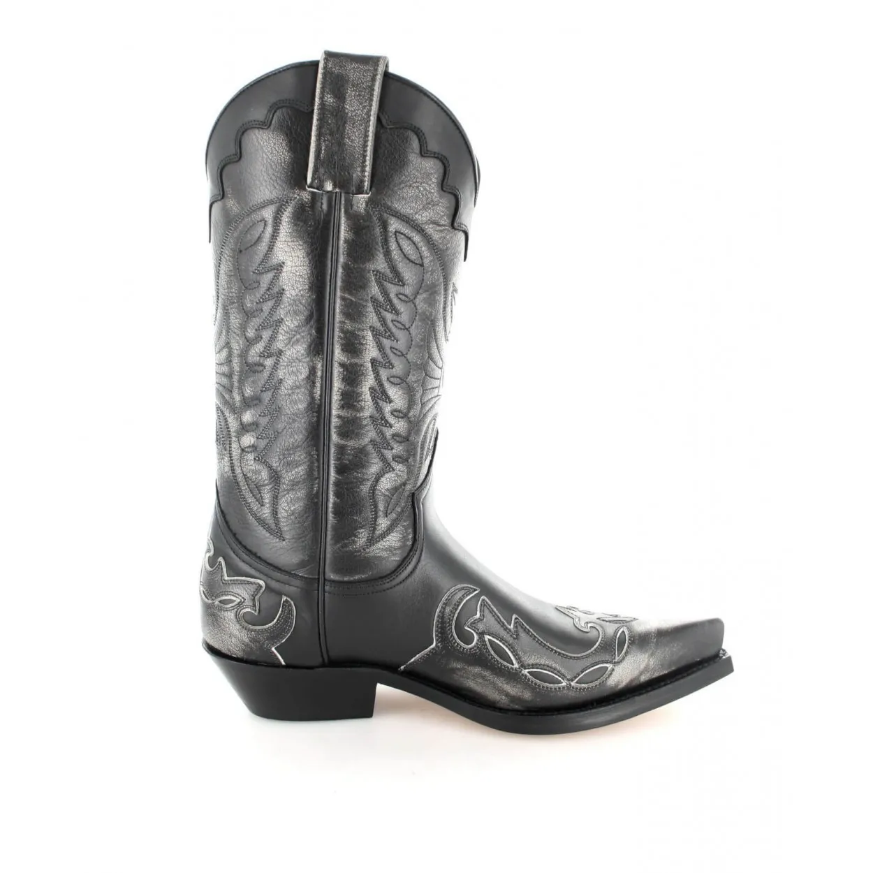 Bota tejana piel blanca y negra
