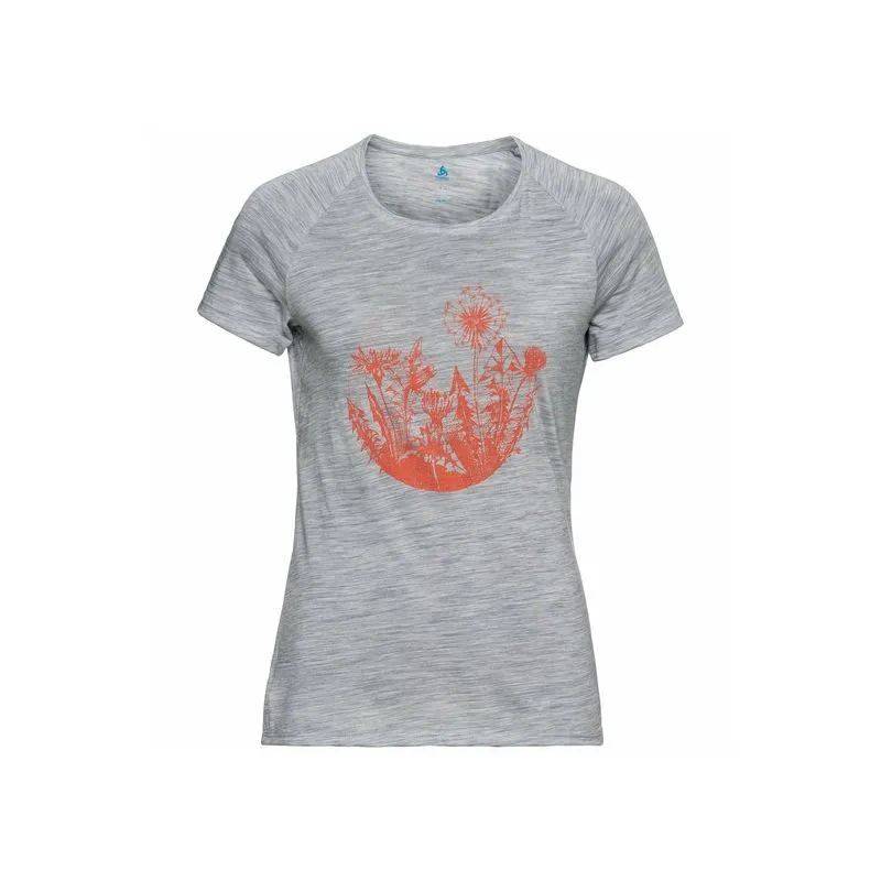 CAMISETA ODLO CONCORD (STONE GREY MELANGE  FLOWER GRAPHIC) MUJER