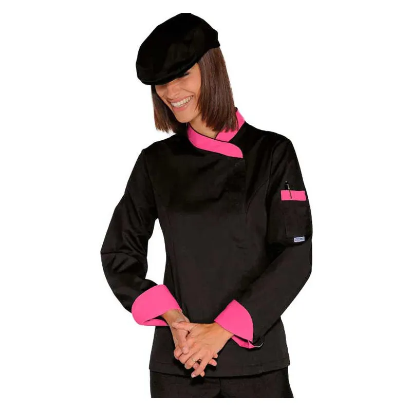 CHAQUETA COCINERA LADY SNAPS NEGRA Y FUCSIA  OFERTA