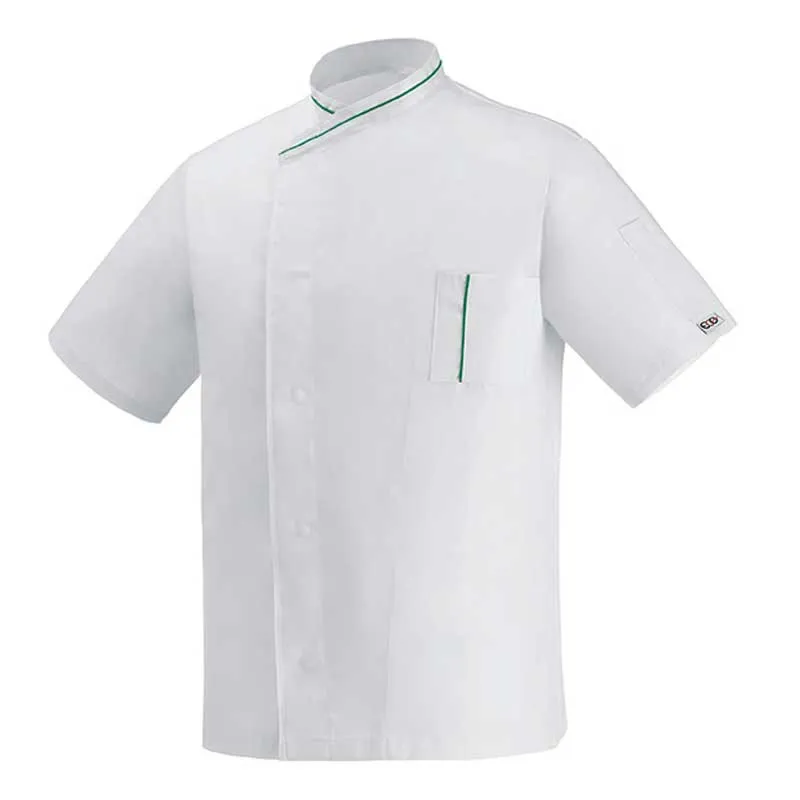 CHAQUETA COCINERO BLANCA CON RIBETE VERDE DE MANGA CORTA  EGOCHEF