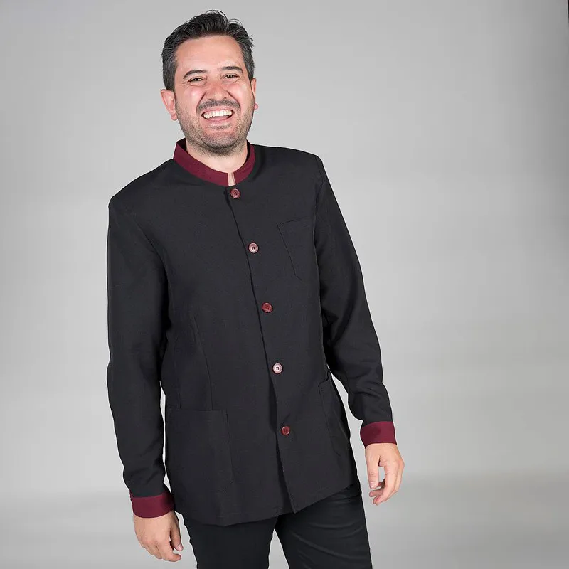CHAQUETA DE CAMARERO NEGRA COMBINADA BURDEOS  GARY'S