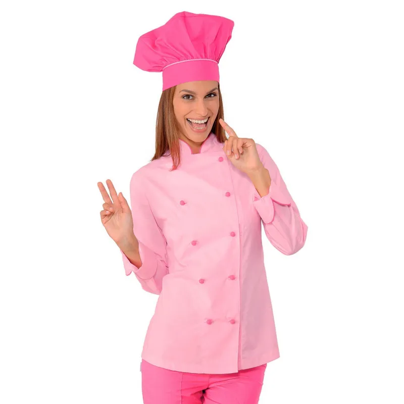 CHAQUETA DE COCINERA LADY ROSA Y FUCSIA CON TEJIDO EXTRA LIGHT  ISACCO