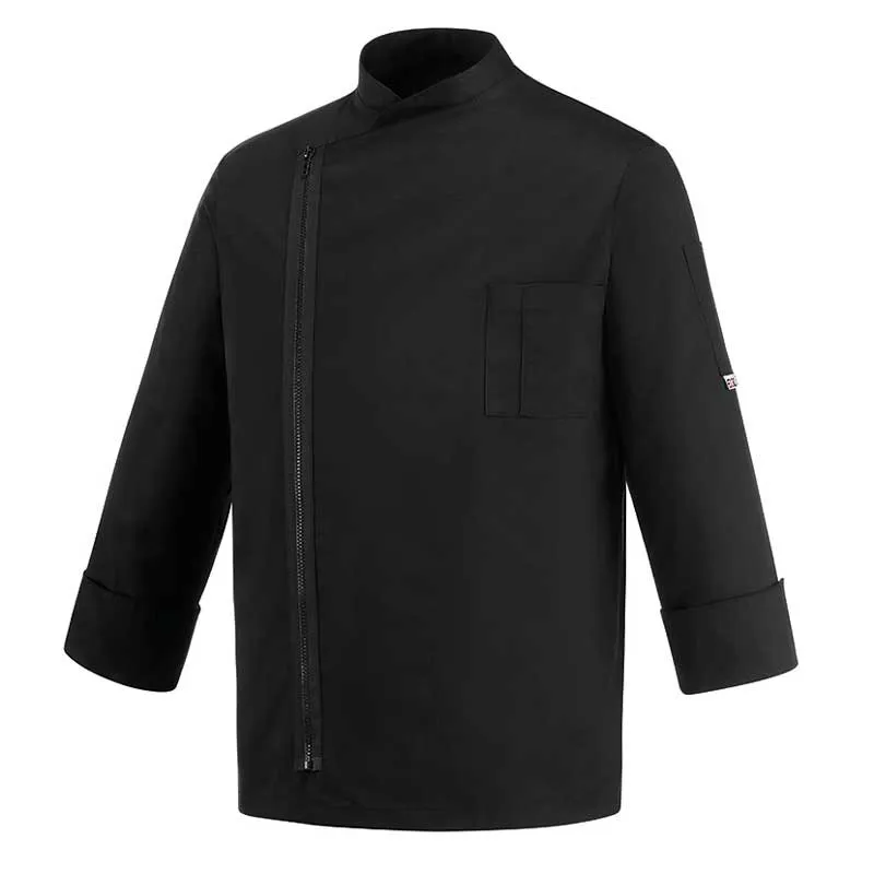 CHAQUETA DE COCINERO NEGRA CON CREMALLERA  EGOCHEF
