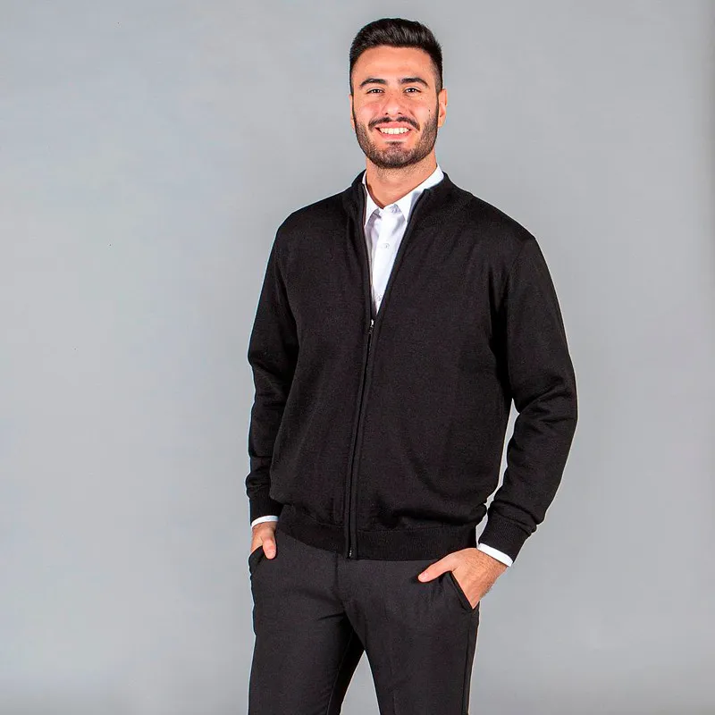 CHAQUETA DE HOMBRE PUNTO FINO NEGRA CON CREMALLERA  GARY'S