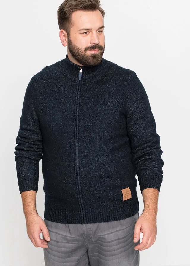 Chaqueta de punto con cuello alto Azul oscuro jaspeado