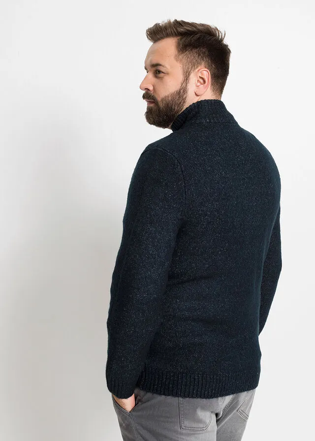 Chaqueta de punto con cuello alto Azul oscuro jaspeado