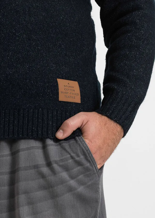 Chaqueta de punto con cuello alto Azul oscuro jaspeado