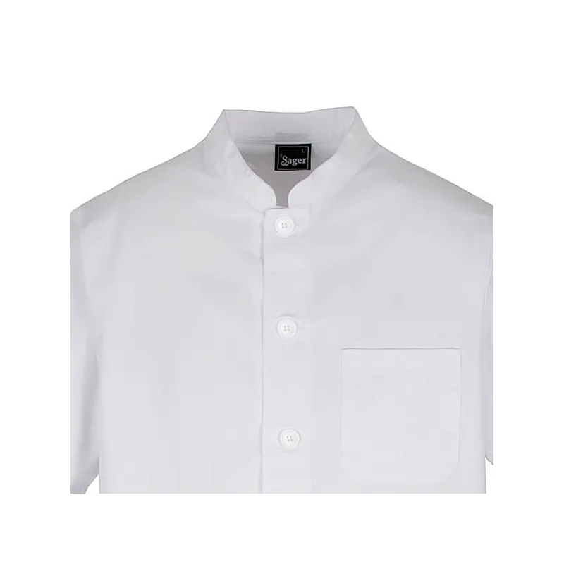 CHAQUETA LABORAL BLANCA UNISEX CON CUELLO MAO DE MANGA CORTA  SAGER