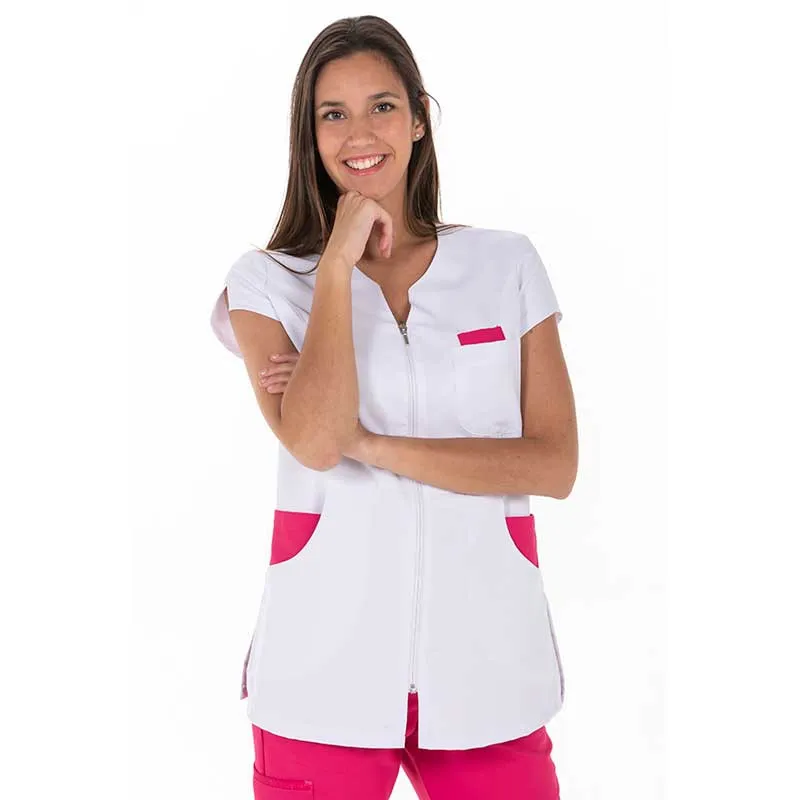 CHAQUETA LABORAL DE MICROFIBRA DE MANGA CORTA CONTRASTE FUCSIA  DYNEKE