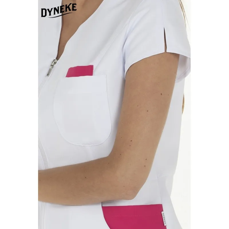 CHAQUETA LABORAL DE MICROFIBRA DE MANGA CORTA CONTRASTE FUCSIA  DYNEKE