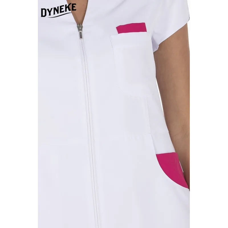 CHAQUETA LABORAL DE MICROFIBRA DE MANGA CORTA CONTRASTE FUCSIA  DYNEKE