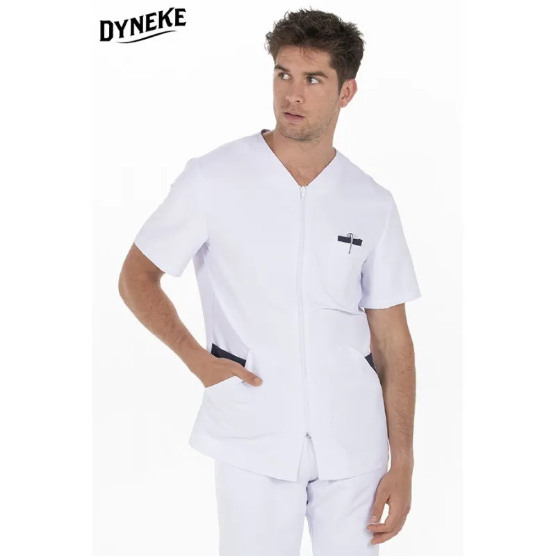CHAQUETA LABORAL HOMBRE MICROFIBRA MANGA CORTA DETALLE MARINO  DYNEKE