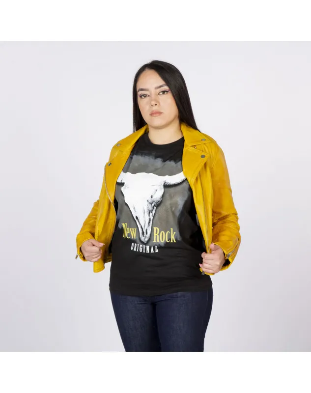 Chaqueta rockera de napa amarilla