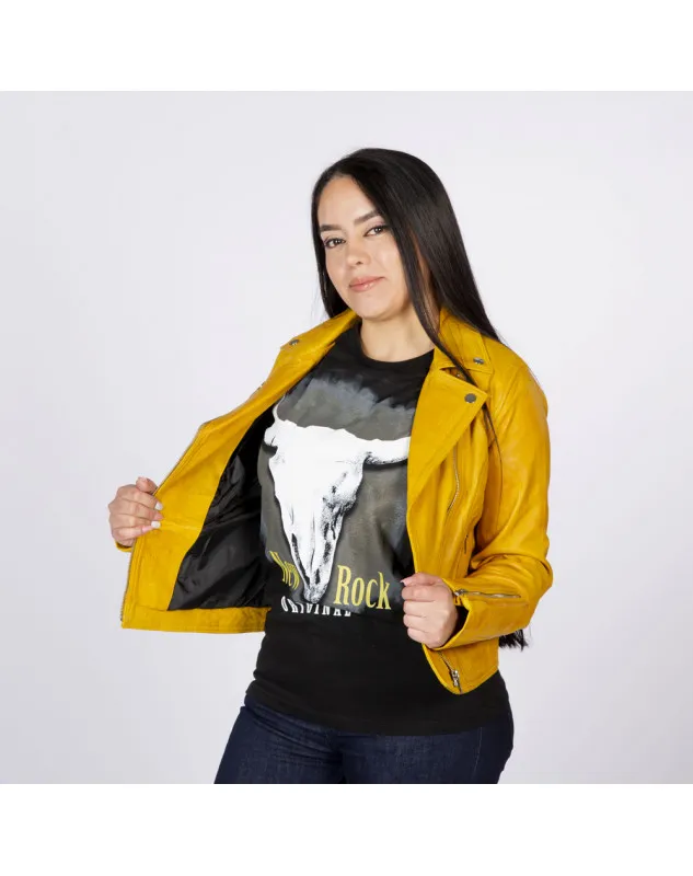 Chaqueta rockera de napa amarilla