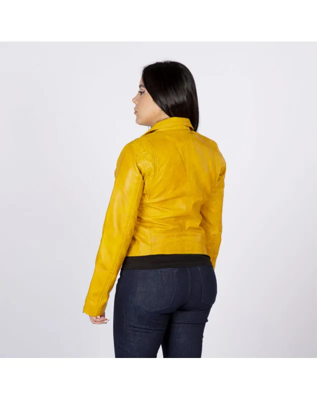 Chaqueta rockera de napa amarilla
