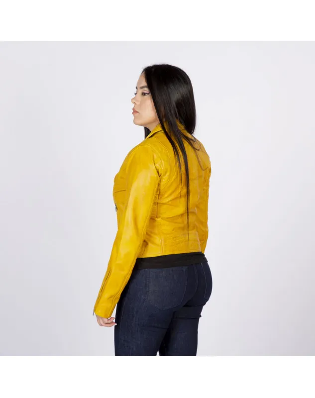 Chaqueta rockera de napa amarilla