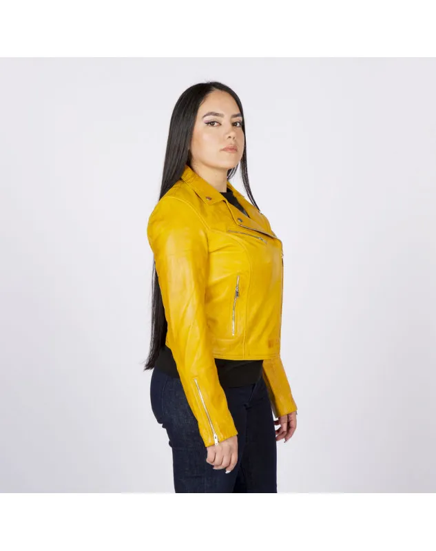 Chaqueta rockera de napa amarilla