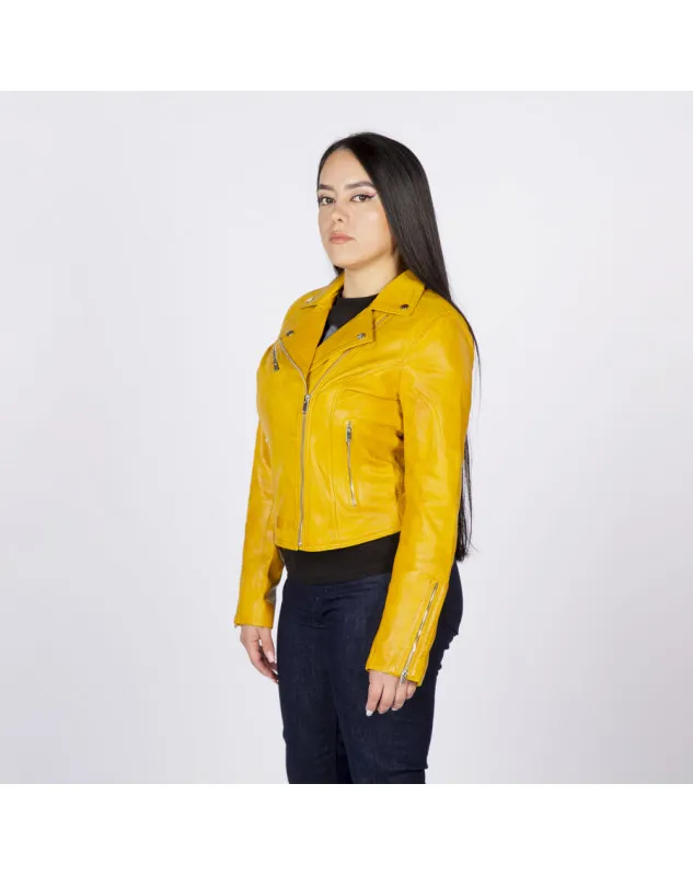 Chaqueta rockera de napa amarilla