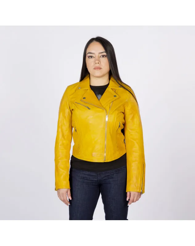 Chaqueta rockera de napa amarilla