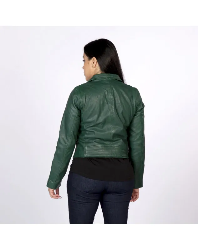 Chaqueta rockera de napa verde