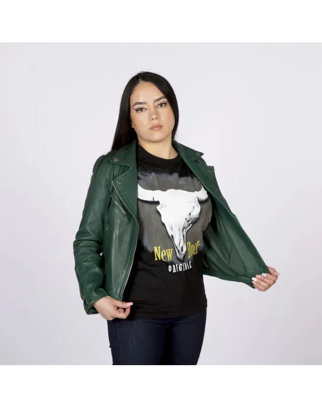 Chaqueta rockera de napa verde