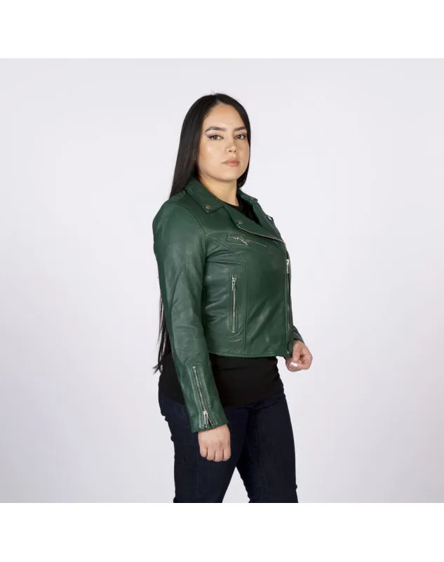Chaqueta rockera de napa verde
