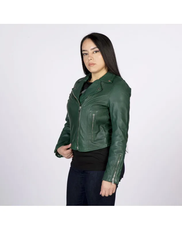 Chaqueta rockera de napa verde