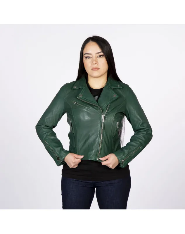 Chaqueta rockera de napa verde