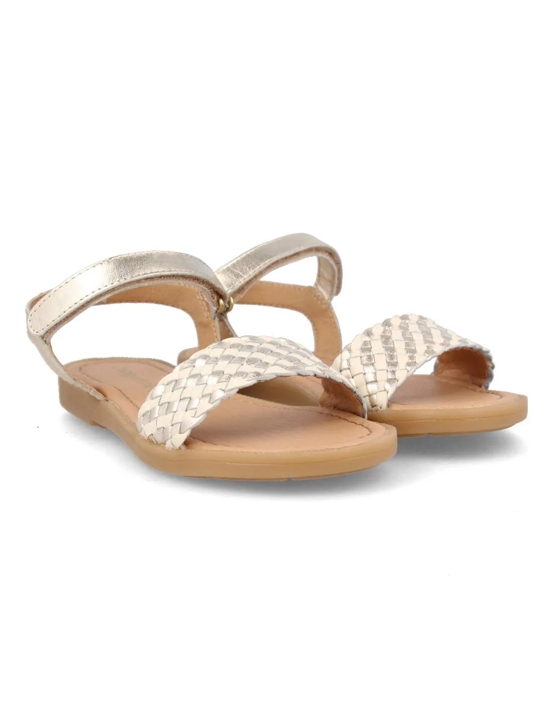 CONGUITOS  SANDALIA NIñA NAPA TRENZADO BEIGE METALIZADO